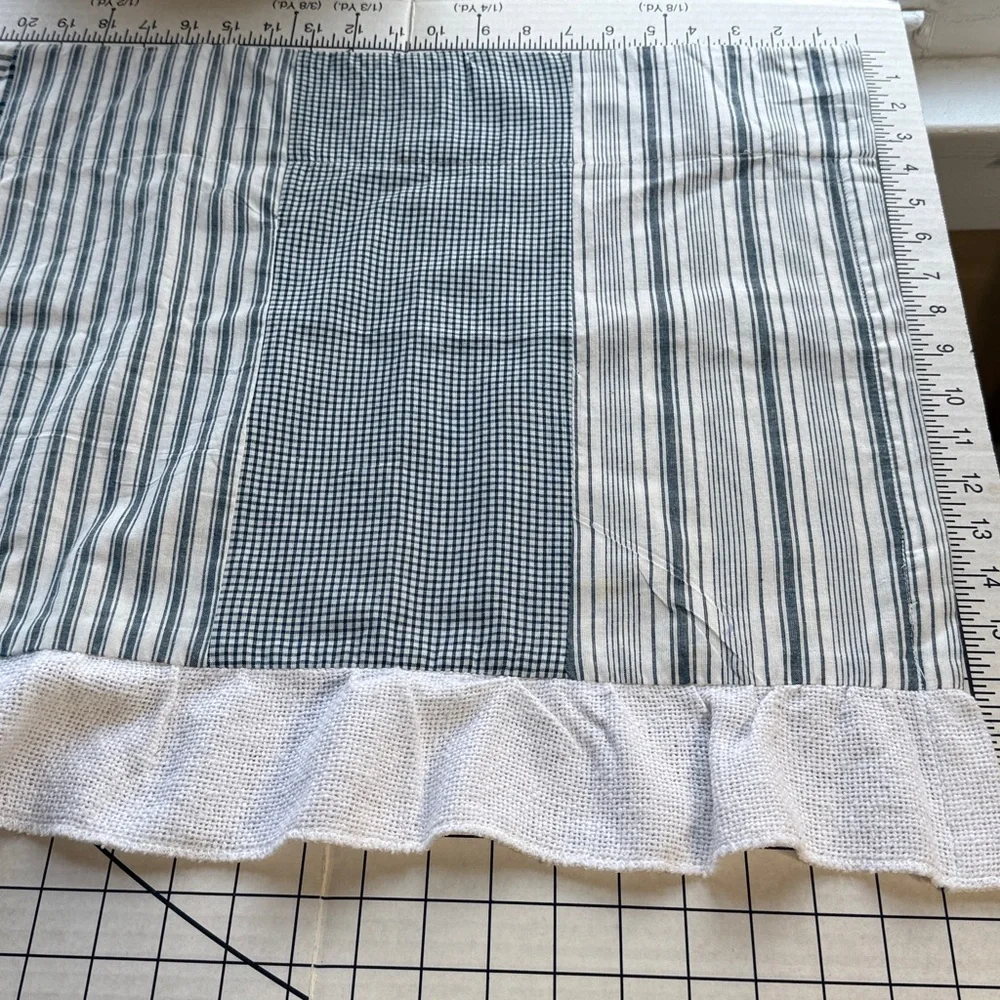 April & Olive Farmhouse Patchwork Curtain Valance Blue Plaid Stripe Cotton VHC